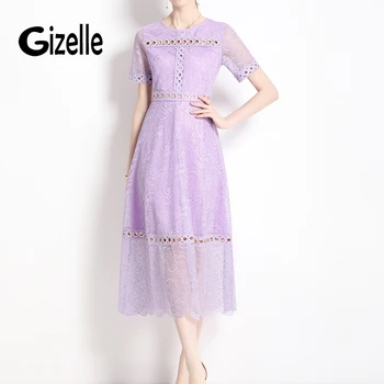 Gizelle, модерно дизайнерско дамско лятото красива дантела с метална дантела, елегантен темперамент, дълга рокля за парти, дамски дрехи