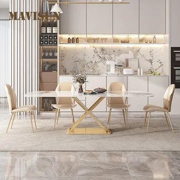 Висококачествен Светъл луксозен шистов домашен Малка правоъгълна кухненска маса и стол в италиански стил, на четири-шест персони