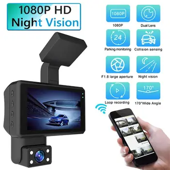 Двухобъективный Автомобилен Видеорекордер Dash Cam Car 3.0 inch IPS Camera Recorder 170 ° Нощно Виждане G-сензор Петлевая Запис DVR HD1080P