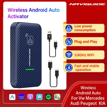 2023 NAVIGUIDE Android Автоматичен безжичен адаптер Smart Ai Box Щепсела и да играе WiFi Bluetooth Автоматично свързване на жични автомобили Android Auto