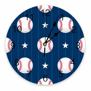 Бейзболни звезди в синята ивица, Декоративни Кръгли стенни часовници, дизайн с арабски цифри, Не тикающие Спални, Баня с тоалетна, Голям стенен часовник