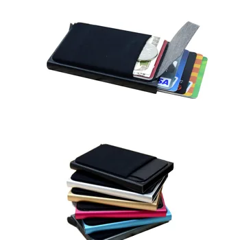 Тънък Алуминиев Чантата с Еластична Задната Чанта ID на Притежателя на Кредитната Карта Мини RFID Портфейла Автоматично Поп Калъф За Банкови Карти