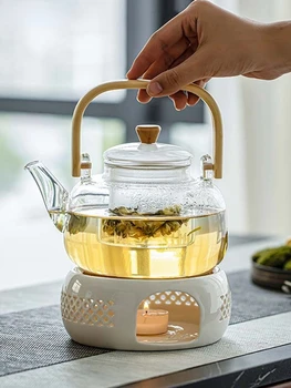 Дръжка За Стъклена Кана Огнеупорни Чайник Цветя Кана Голям Прозрачен Съд За Сок От Плодове, Керамични Притежателя На Чайника Основа