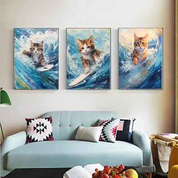 YIJIE, картината с ръцете си на номера, Морска котка, рисуване върху платно, ръчно рисувани, артистичен подарък, Декорация на дом със собствените си ръце