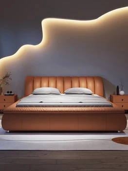 Тъканта легло в италиански стил, модерни и прости двойни татами, спалня от пода до тавана, светла луксозна мека легло