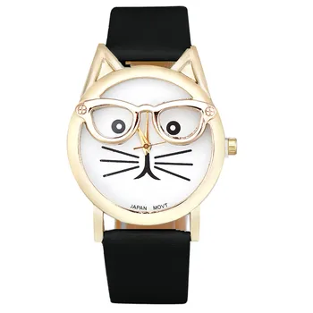 2020 Модни Дамски леопардовые часовници, Дамски каишка от изкуствена кожа, кварцов часовник, най-Добрият подарък, Часовници с принтом Сладки, очила, Часовници с котка
