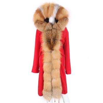 2021 Нова Мода Дамски Водоустойчив Връхни Дрехи X-long, Подвижен Парк, Палто от естествена Кожа, Зимно Яке, Палто От естествена Кожа на миеща мечка