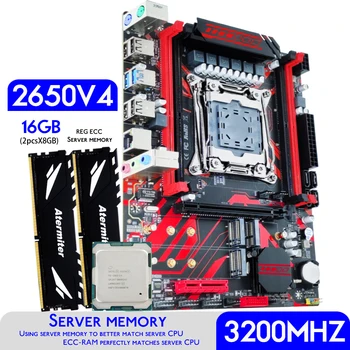 Комплект дънната платка Atermiter X99 D4 с процесор Xeon E5 2650 V4 CPU LGA 2011-3 DDR4 16GB (2 X 8 GB), 3200 Mhz RAM Memory REG ECC