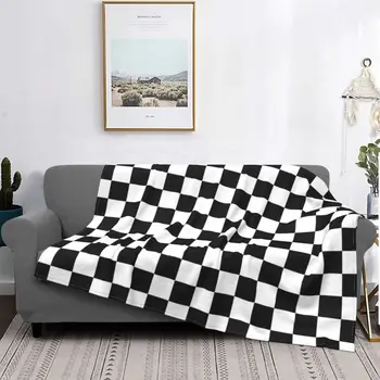 Черно-Бял фланелен одеяла в клетката, с квадратно игрално оптично одеало за легло и диван, лесно доловими плюшевое коварен одеяло