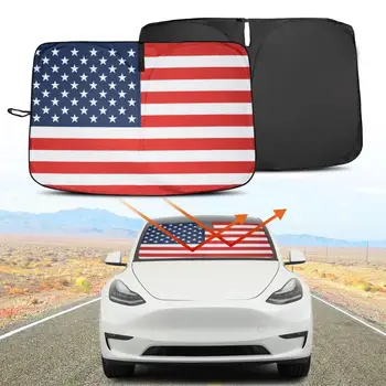 За Tesla, Модел Y 3 X S Флаг на САЩ Предното Стъкло на Колата Слънцезащитен Крем Прозорец на Кутията Козирка Козирка Блокира Защита От Ултравиолетови лъчи Чадър Coche