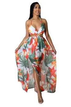 Felyn 2022 Висококачествено ново дизайнерско рокля с принтом, открита лятна плажна рокля Макси на спагети презрамки, Vestidos