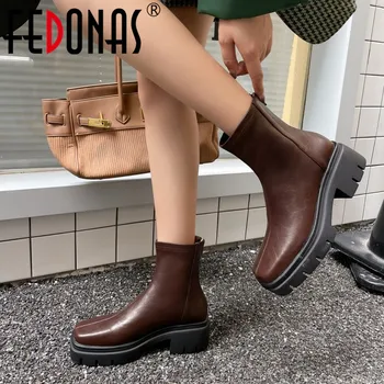 FEDONAS/ женски ботильоны с квадратни пръсти на дебел ток, платформа, цип отзад, ежедневни къси ботуши-участък за улиците, есенно-зимни дамски обувки